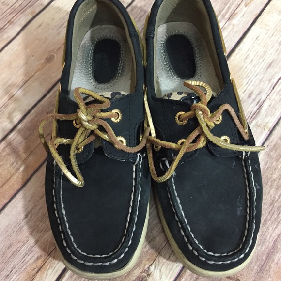 Sperry Black with leopard print shoes size 5.5 - Picture 2 of 6